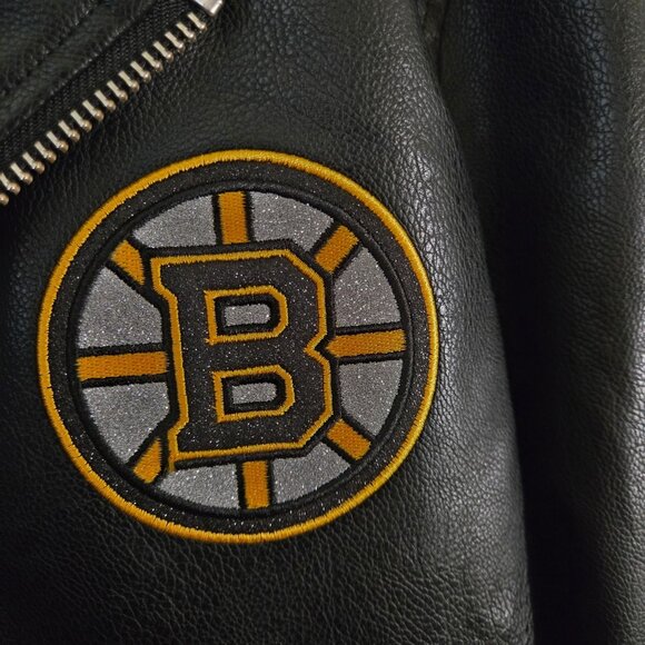 The Wild Collective NWT Began Leather Boston Bruins Moto Jacket Size L* - Picture 5 of 12